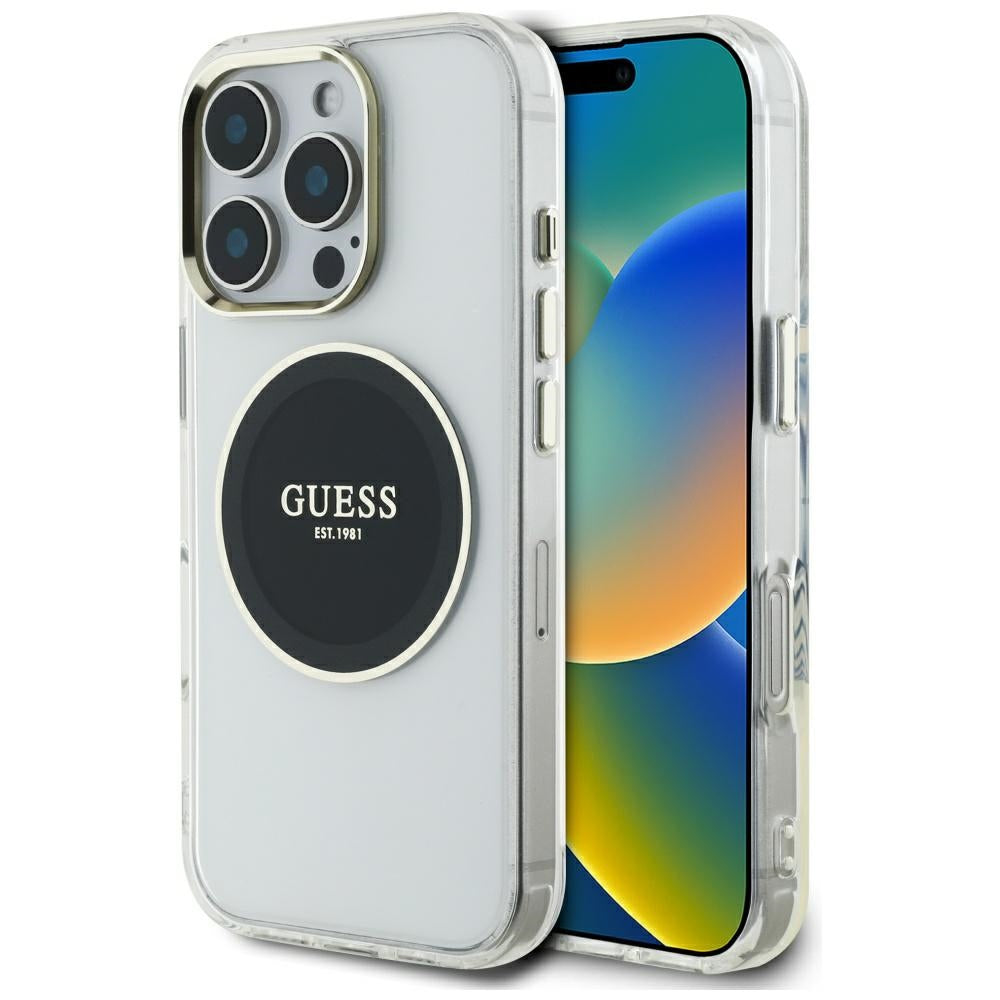 Husa de protectie Guess IML Metal Colored Circle MagSafe (GUHMP16XHTDRCEDK) compatibil cu iPhone 16 Pro Max, Negru