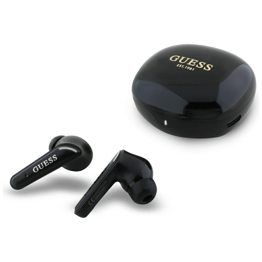 Casti Guess Flat Classic Logo Electroplated (GUTWST7FCEEK), Bluetooth 5.4, TWS, Microphone, 300mAh, Negru