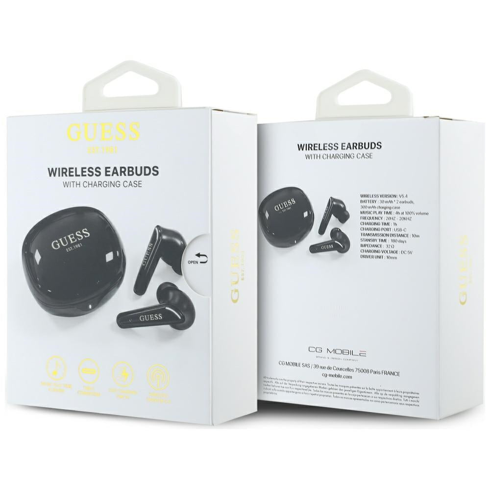 Casti Guess Flat Classic Logo Electroplated (GUTWST7FCEEK), Bluetooth 5.4, TWS, Microphone, 300mAh, Negru