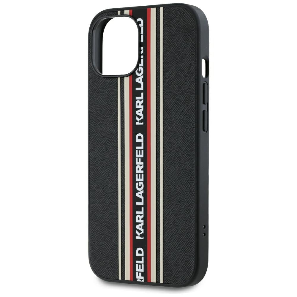 Husa de protectie Karl Lagerfeld Saffiano Athleisure Stripes Cord (KLHCP15SPAMSCNSR) compatibil cu iPhone 15, Rosu