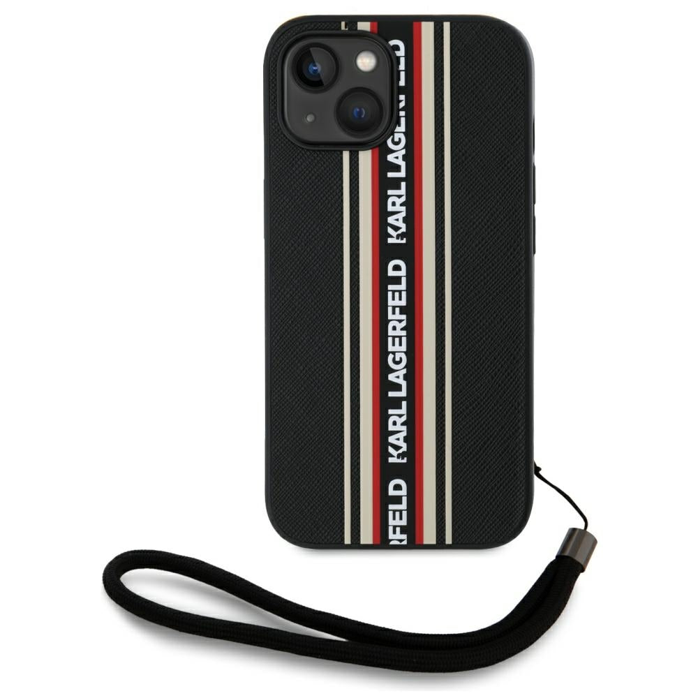 Husa de protectie Karl Lagerfeld Saffiano Athleisure Stripes Cord (KLHCP15SPAMSCNSR) compatibil cu iPhone 15, Rosu