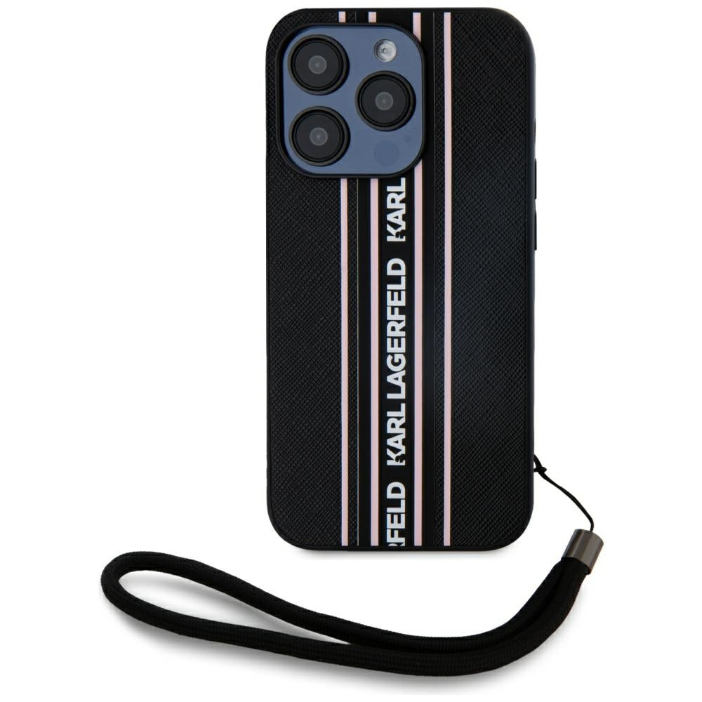 Husa de protectie Karl Lagerfeld Saffiano Athleisure Stripes Cord (KLHCP15LPAMSCNSP) compatibil cu iPhone 15 Pro, Roz