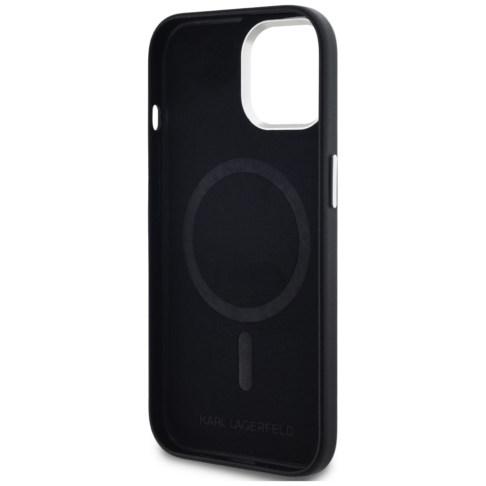 Husa de protectie Karl Lagerfeld Leather MagSafe (KLHMP15SPGMSRPK) compatibil cu iPhone 15, FW Metal Plate