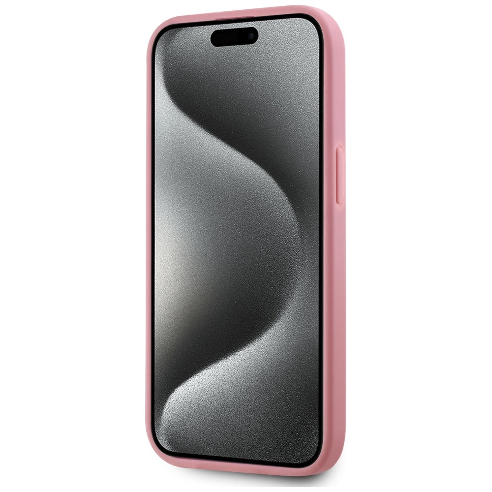 Husa de protectie Karl Lagerfeld Hardcase Leather (KLHCP15SPFMFBKMP) compatibil cu iPhone 15, Roz Metal Signature