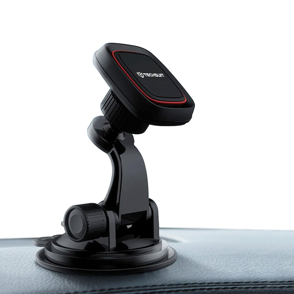 Suport Techsuit MagGrip (S6), for Dashboard, Magnetic Grip, 360° Rotation, Suction Cup, 2 Metal Plates, Negru /Red