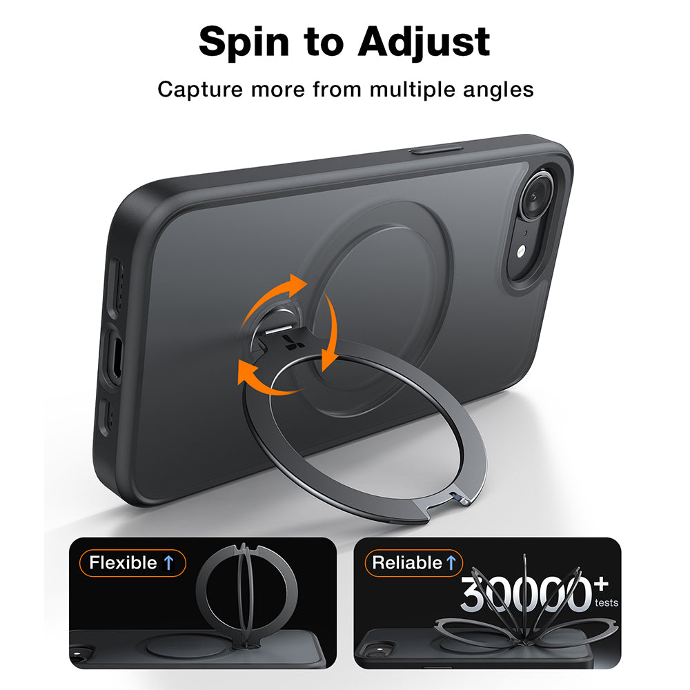 Husa de protectie Torras Ostand Spin MagSafe Series compatibil cu iPhone 16e / iPhone 17e, Negru