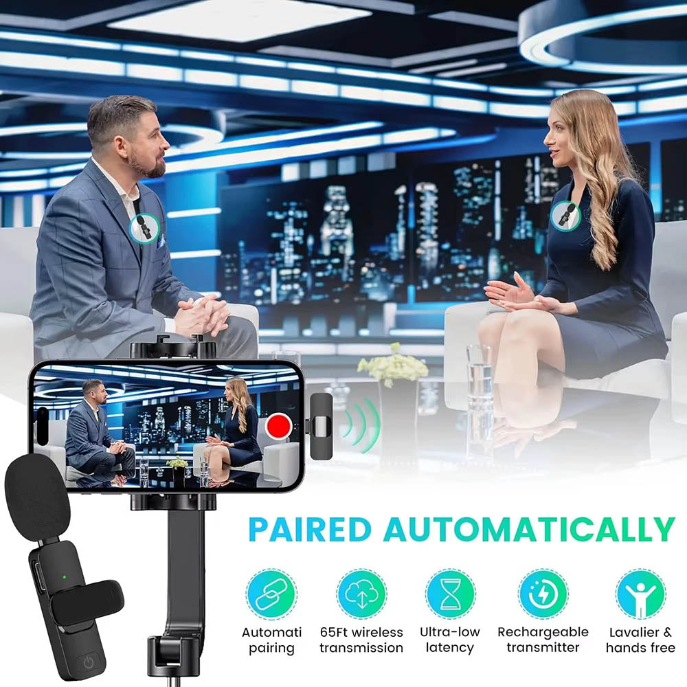 Casti Techsuit (set de 2) Lavalier Wireless XtreamMic (LW1), with Receiver, Lightning Connector, for iPhone Plug & Play, Collar Clip, Negru