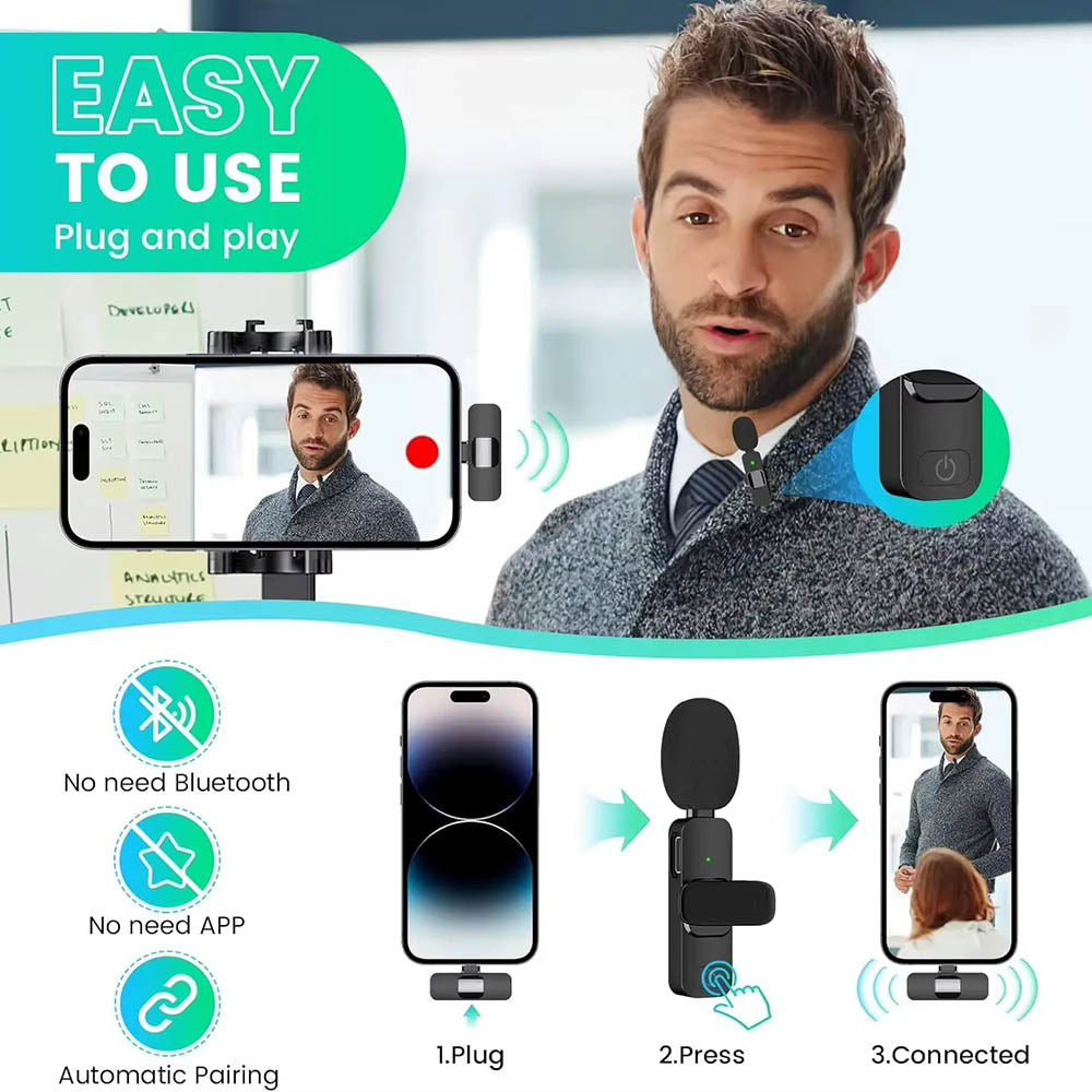 Casti Techsuit (set de 2) Lavalier Wireless XtreamMic (LW1), with Receiver, Lightning Connector, for iPhone Plug & Play, Collar Clip, Negru