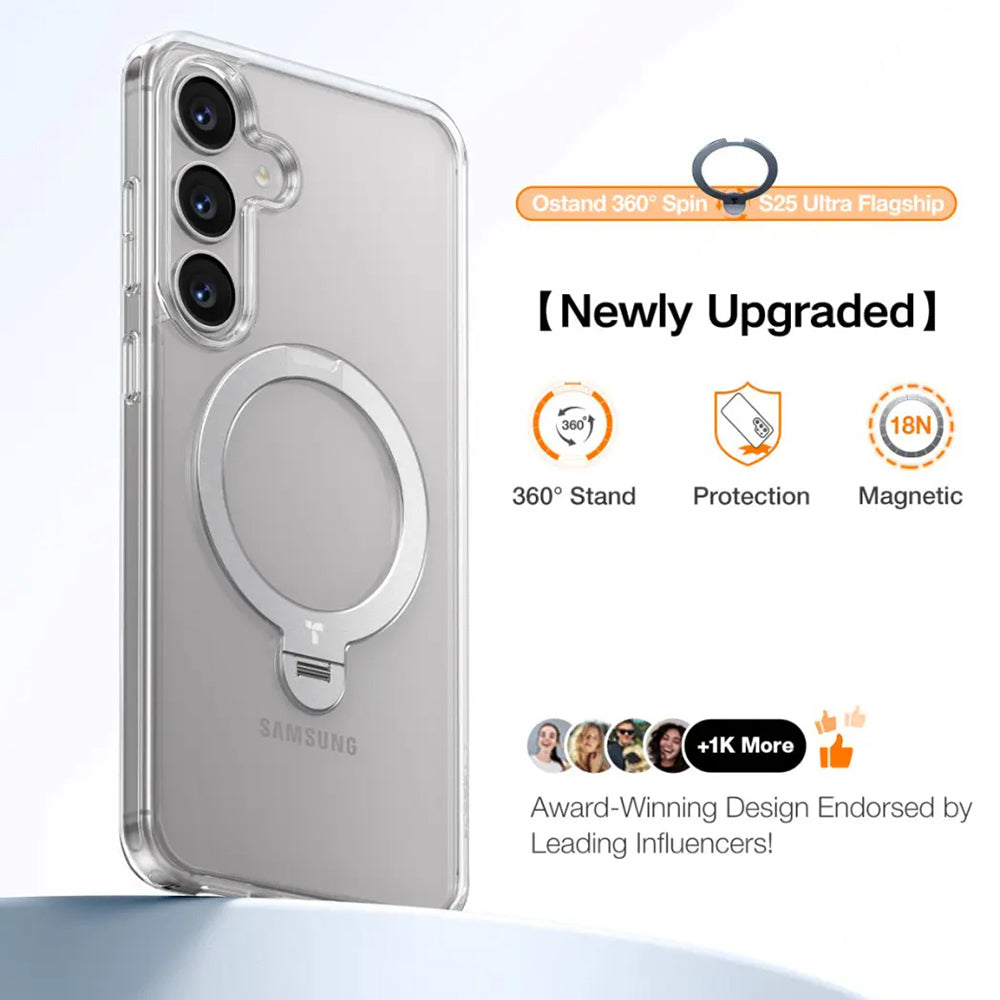 Husa de protectie Torras Ostand Spin MagSafe Series compatibil cu Samsung Galaxy S25 Plus, Transparent