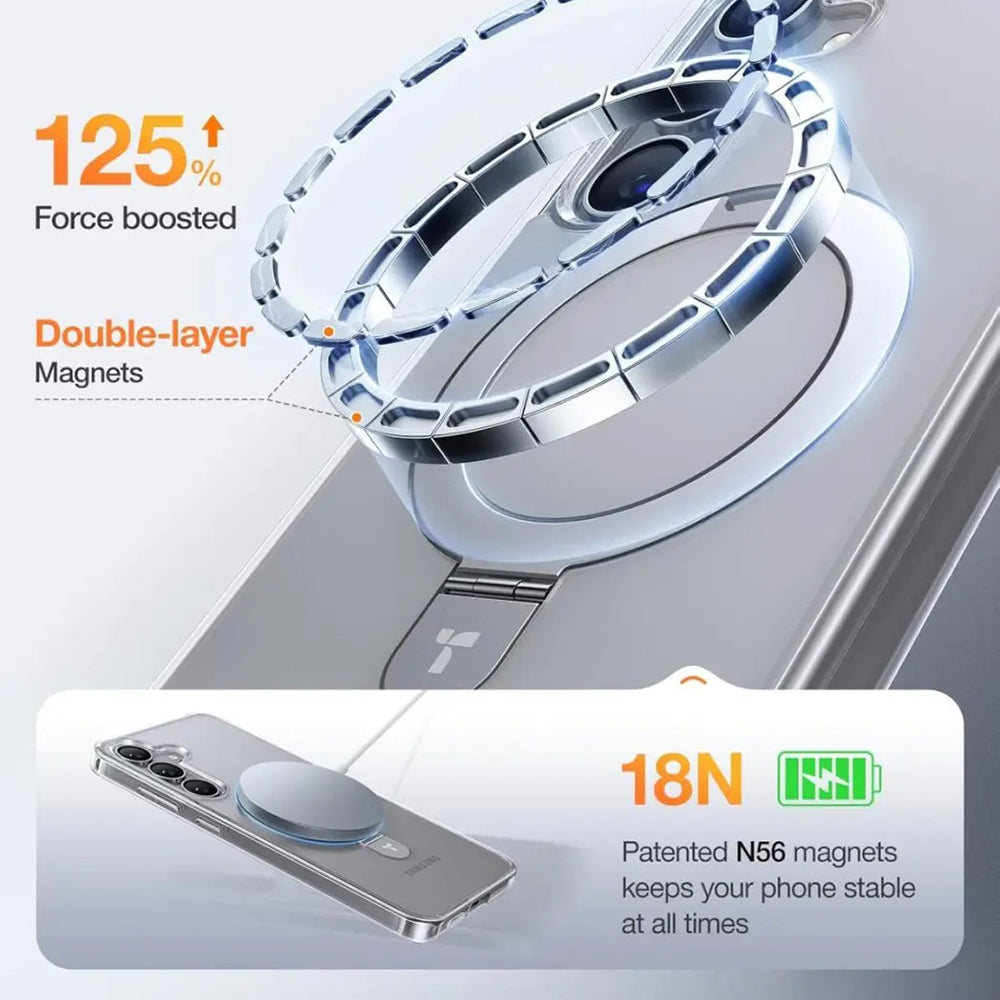 Husa de protectie Torras Ostand MagSafe Series compatibil cu Samsung Galaxy S25 Plus, Transparent