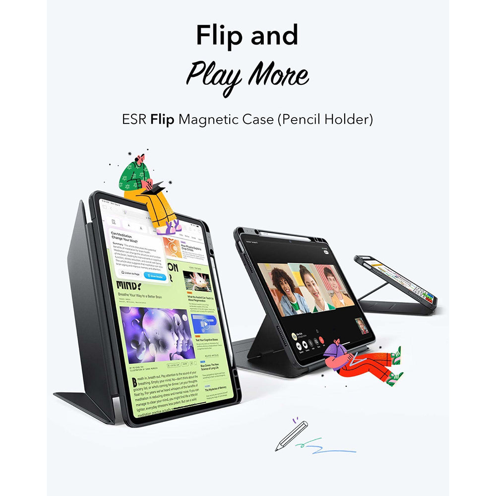 Husa de protectie tableta ESR Flip Hybrid (with Pencil Holder) compatibil cu iPad Air 13 (2024) / Air 13 (2025) / Air 13 (2026), Negru