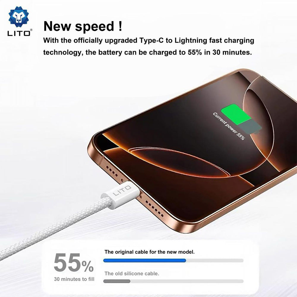 Cablu Lito (LD04CL), Type-C to Lightning, Fast Charging 27W, 2m, Alb