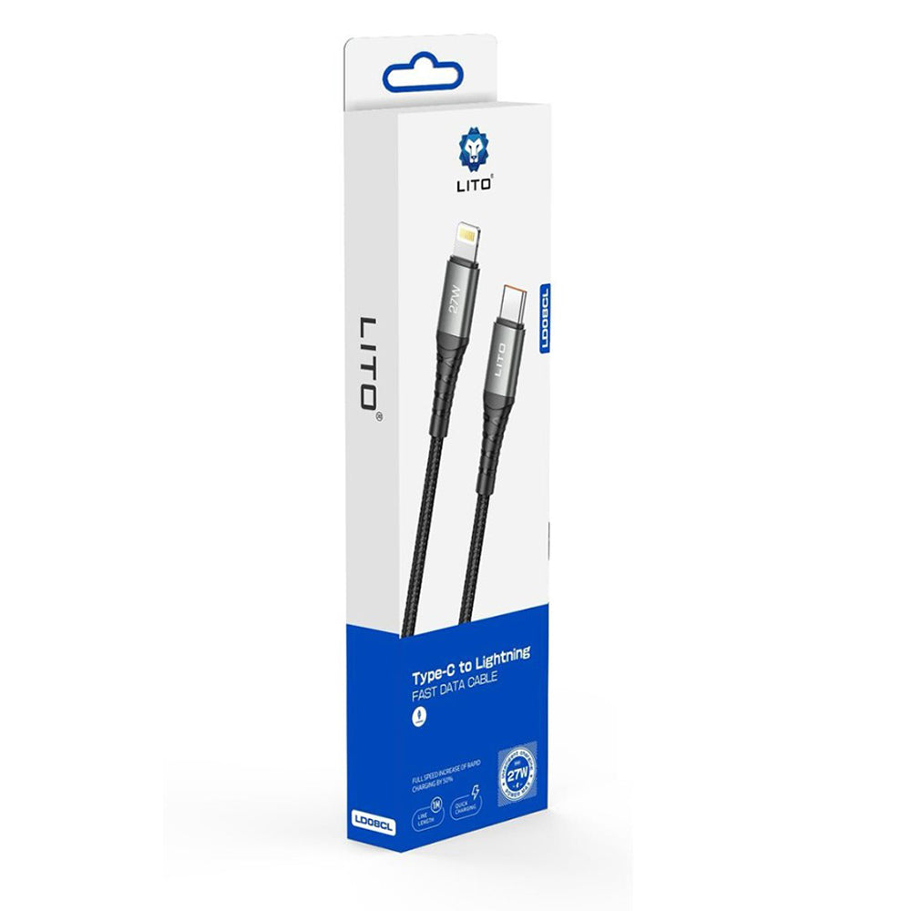 Cablu Lito (LD22CL), Type-C to Lightning, Fast Charging, 27W, 2m, Negru