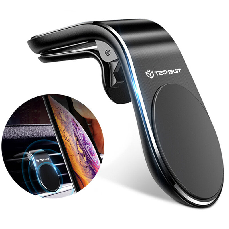 Suport Techsuit AirGrip (S7), Waterfall-Shaped, Magnetic Secure Grip for Air Vent, Clamp Grip, Negru / Silver