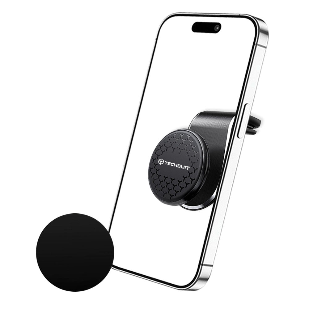 Suport Techsuit AirGrip (S8), Waterfall-Shaped, Magnetic N52 Secure Grip, for Air Vent, Clamp Grip, Negru / Silver