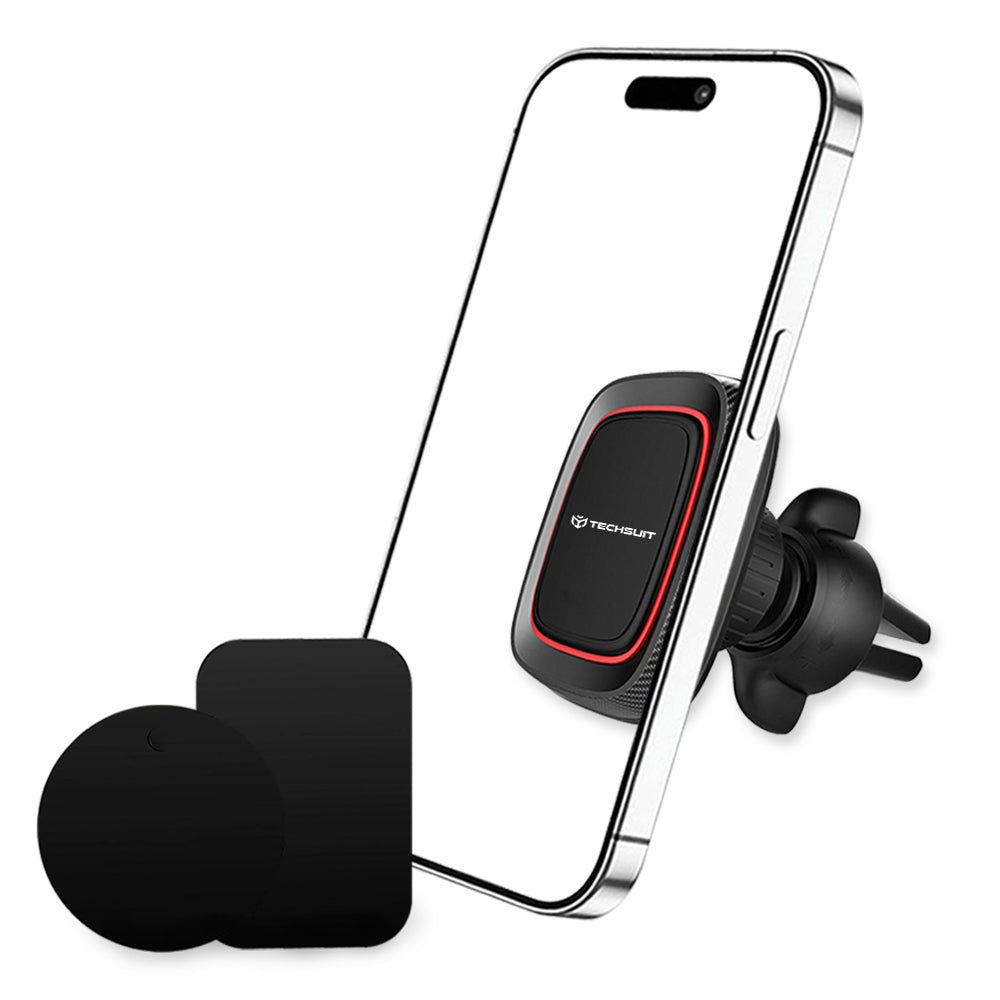 Suport Techsuit MagGrip (S4), Secure Magnetic Grip for Air Vent, 360° Rotation, with Metal Plates, Negru /Red