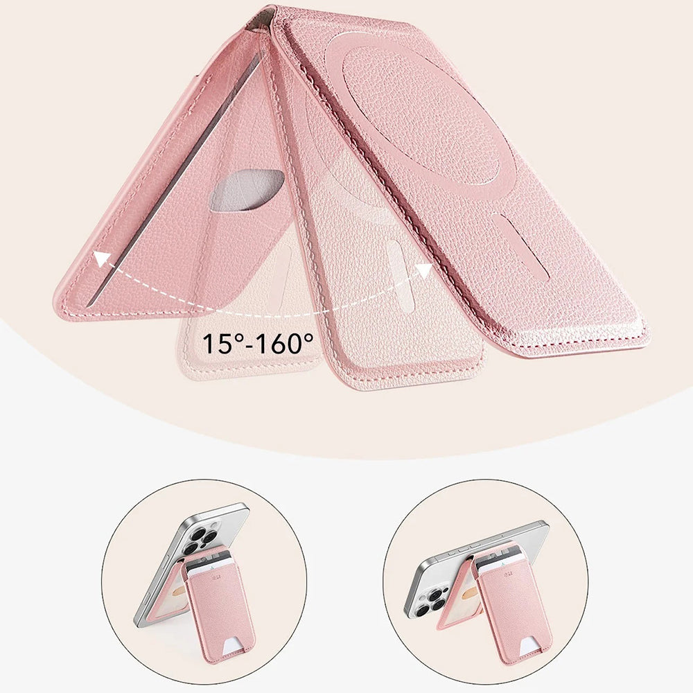 Suport ESR MagSafe HaloLock, Vegan Leather Aura Wallet, Steel Plate, Magnet, PC, with 3 Individual Card Slots, Roz