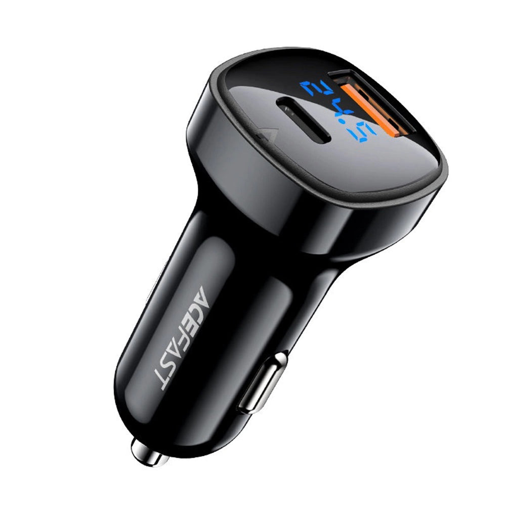 Incarcator Acefast Car (B4), with Digital Display, Fast Charging, USB, Type-C, 66W, Negru