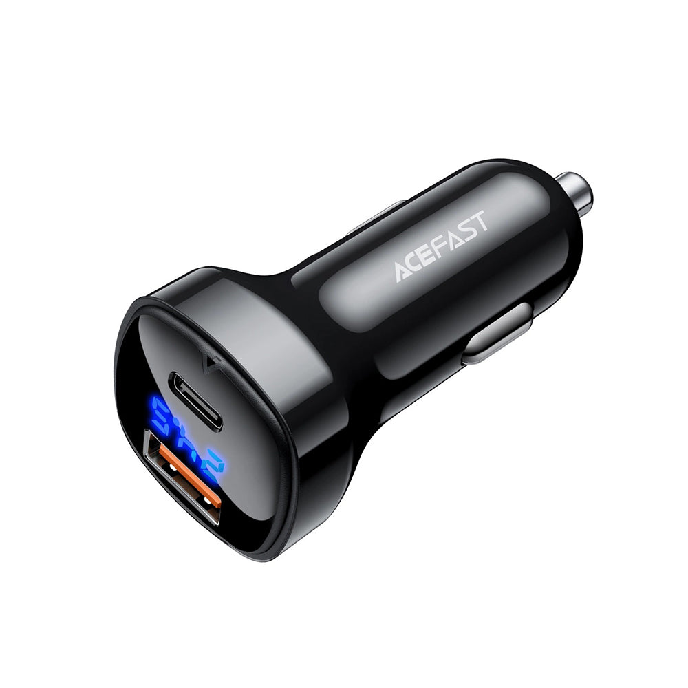 Incarcator Acefast Car (B4), with Digital Display, Fast Charging, USB, Type-C, 66W, Negru