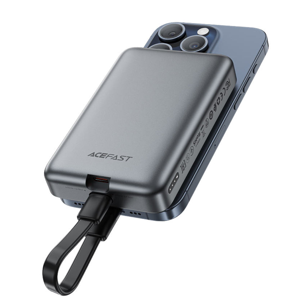 Baterie externa Acefast Magnetic Wireless (M10-10000), with Type-C Cable, 0.1m, 2x USB-C, 10000mAh, 30W, LED Indicator, Negru