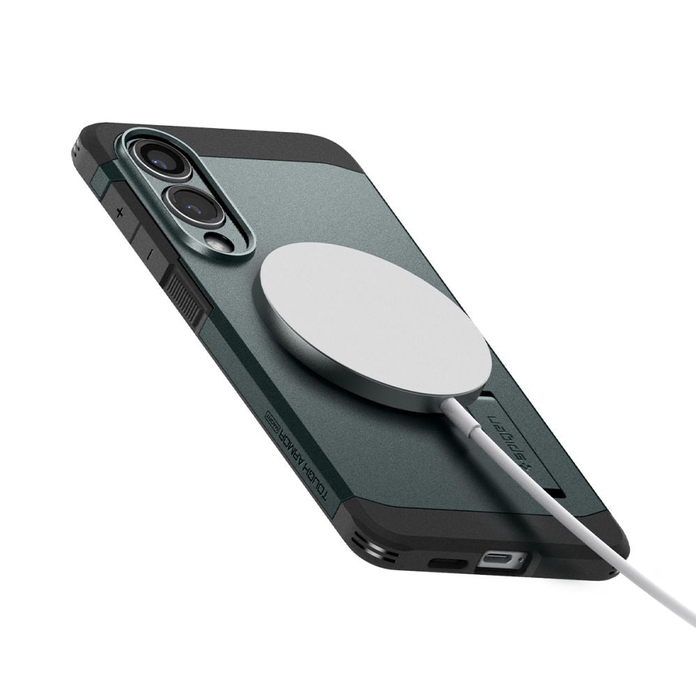 Husa de protectie Spigen Tough Armor MagSafe (ACS09424) compatibil cu Samsung Galaxy S25 Edge, Abyss Green
