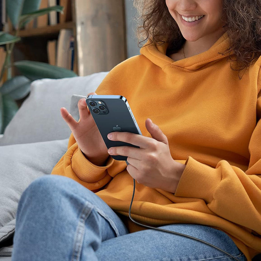 Cablu Ugreen US304 (60759), USB-C to Lightning, Fast Charging, 3A, 480Mbps, Nylon Braided, 1m, Gri Spatial