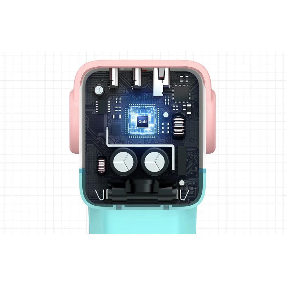 Incarcator Ugreen Uno RG CD361 (35855), with LED Display, GaN, Fast Charging, USB, 2x USB-C, QC4.0+, 65W, 3A, Roz /Blue