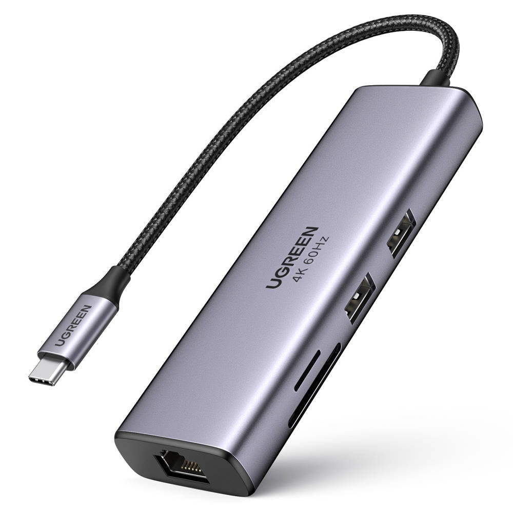 Hub/Dock Ugreen Docking Station CM512 (60515), Type-C to 2x USB, HDMI 4K, Type-C 100W, Ethernet 1Gbps, Card Reader SD, 0.2m, Gri