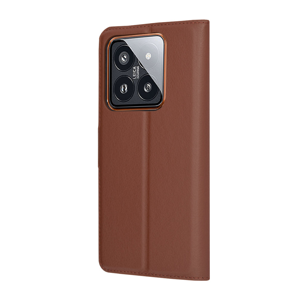 Husa de protectie Techsuit Leather Folio compatibil cu Xiaomi 14 Pro, Maro