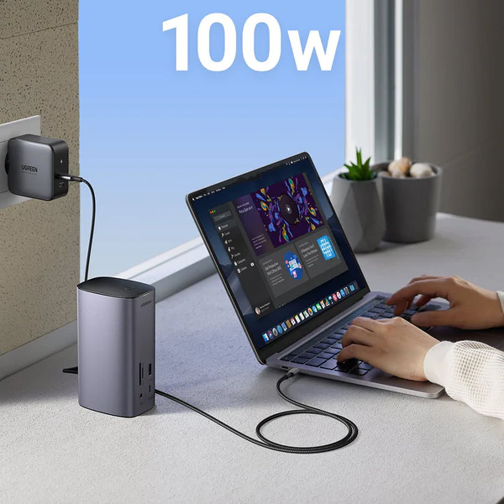 Hub/Dock Ugreen Docking Station Pro CM555 (90325), 2x USB-C, 3x USB, SD/TF Slots, 2x HDMI, DP, RJ45, 3.5mm, PD100W, 8K@30Hz, Gri