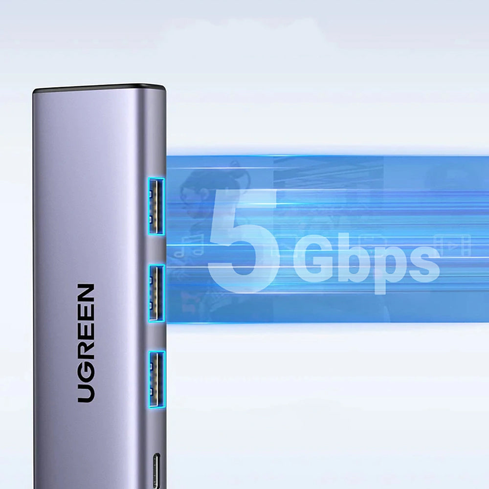 Hub/Dock Ugreen Docking Station CM511 (15597), Fast Charge, Type-C to 3x USB, Type-C PD100W, HDMI 4K@60Hz, 5Gbps, Plug&Play, Gri