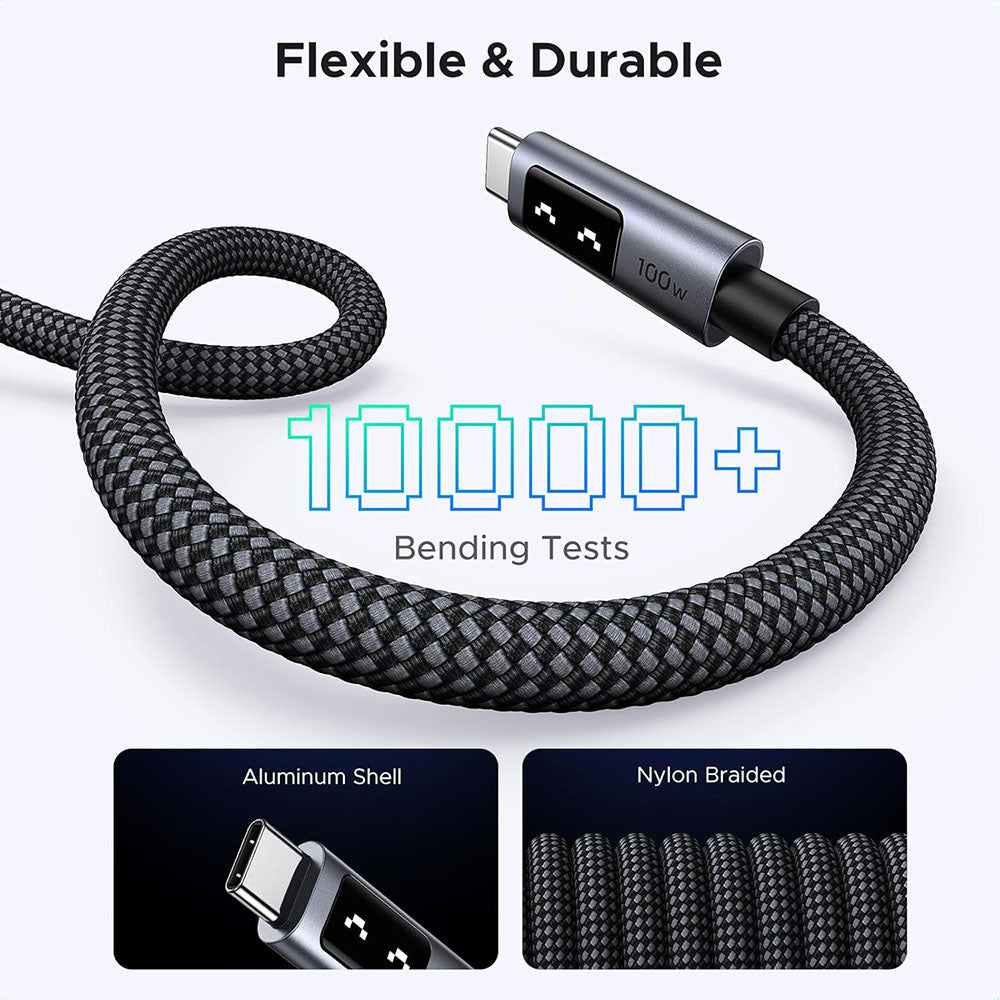 Cablu Ugreen L509 (35512), USB-C to USB-C, 5A, 100W, 2m, Nylon, Gri Spatial