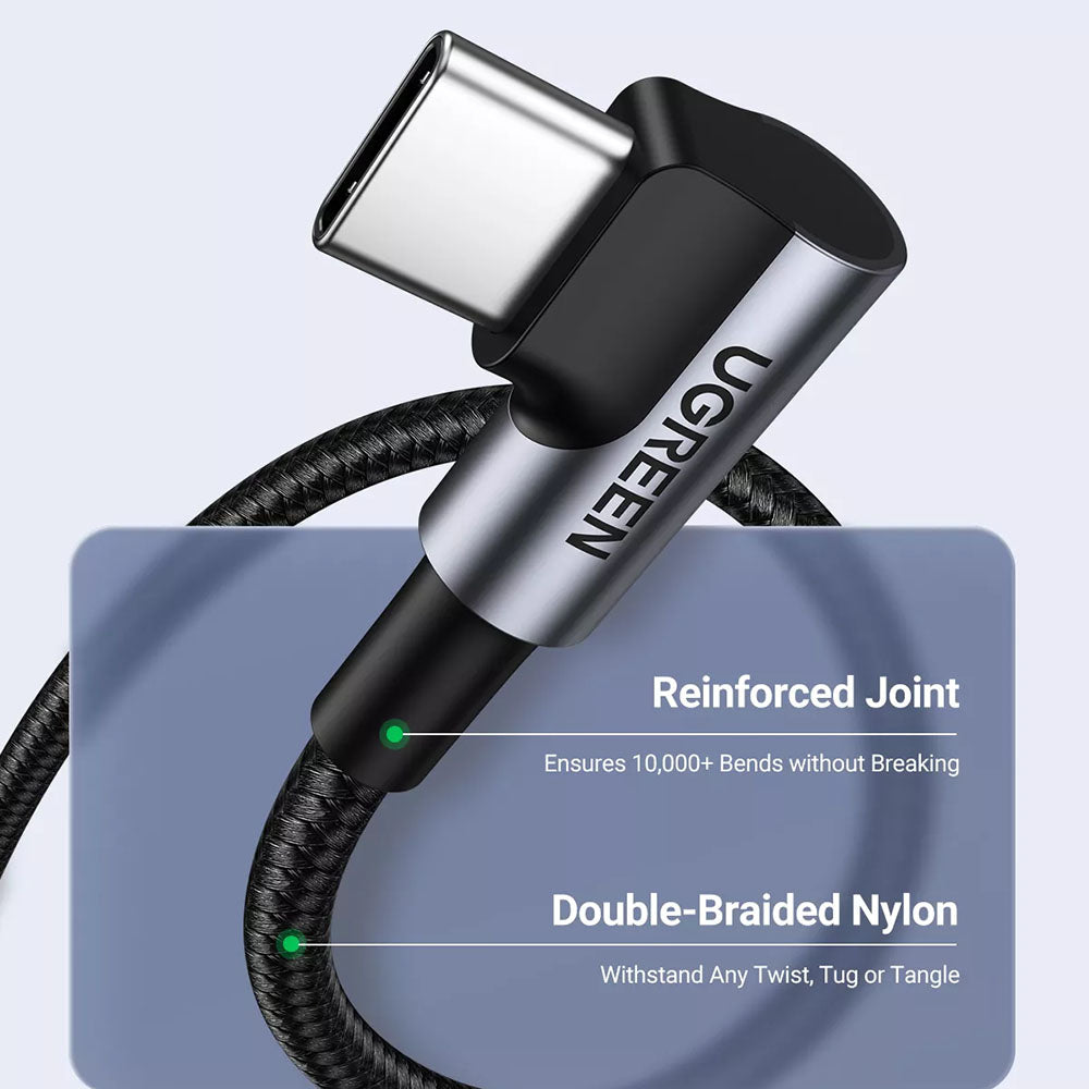 Ugreen Cablu Ugreen US334 (70645), USB-C to USB-C 90 Degree Cable, Fast Charging, 100W, 5A, 2m, Nylon, Gri Spatial – ima
