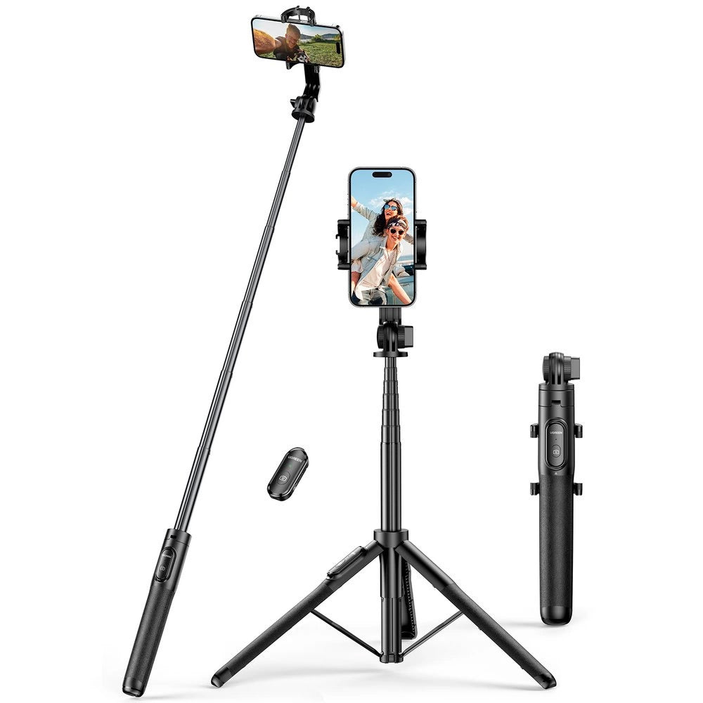 Selfie Stick Ugreen LP586 (15062), Trepied Telescopic, Telecomanda Bluetooth, Negru
