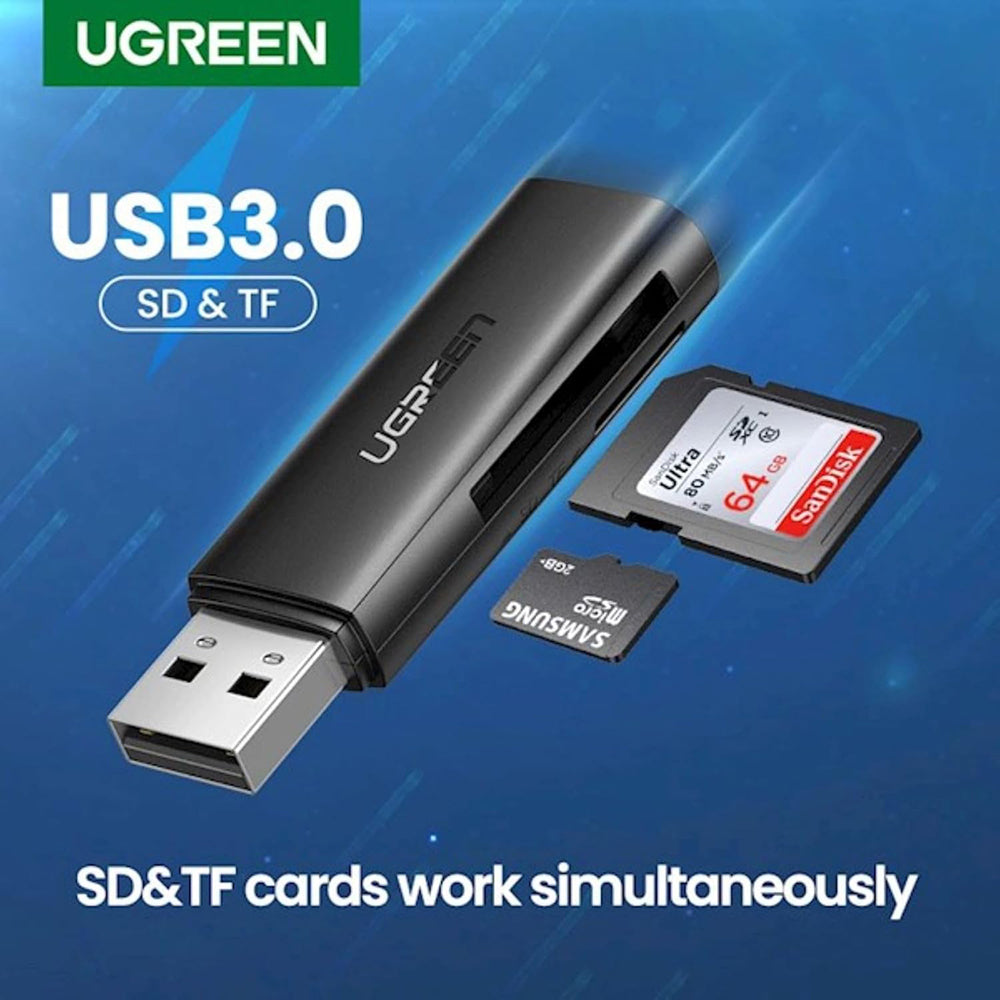 Ugreen Card Reader CM264 (60722), USB to SD/TF Card, 5Gbps, 512GB, Plug&Play, Negru