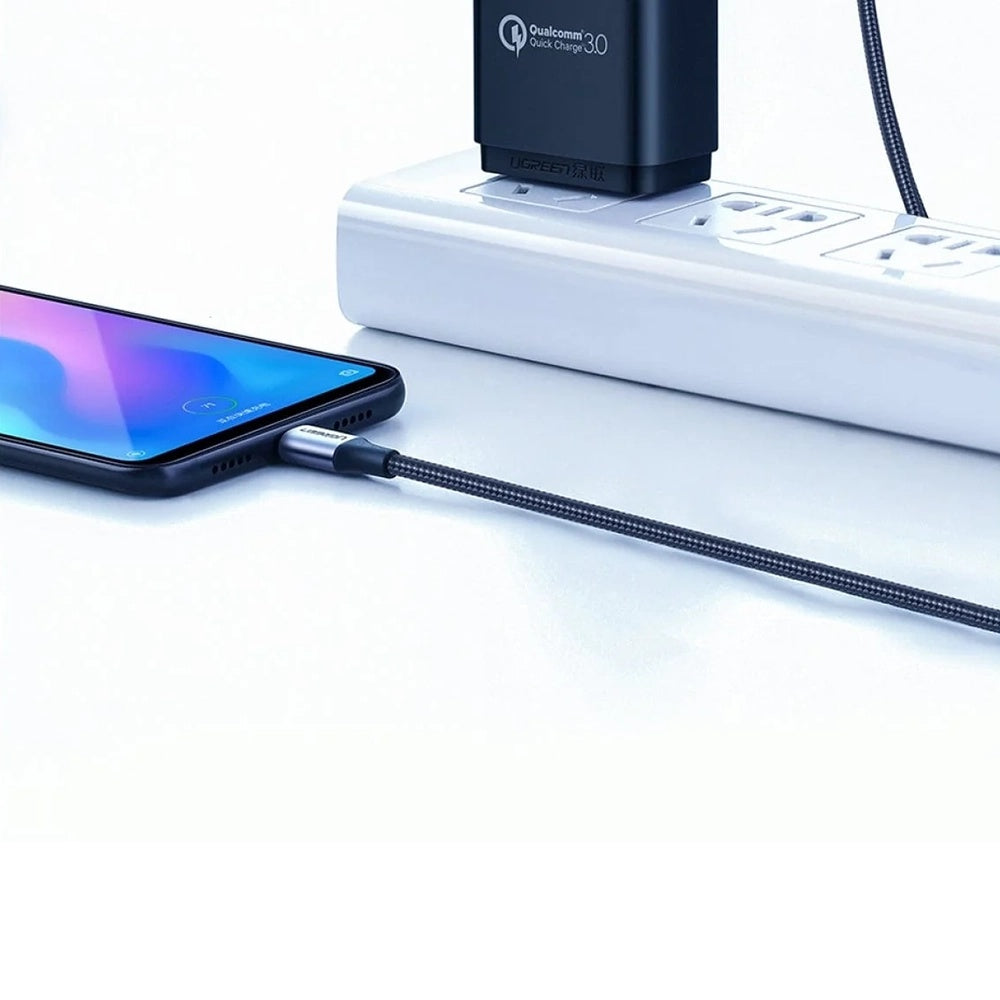 Cablu Ugreen US288 (60133), USB to Type-C, Fast Charging, 3A, 18W, 480Mbps, Nylon Braided, 2m, Argintiu Y White