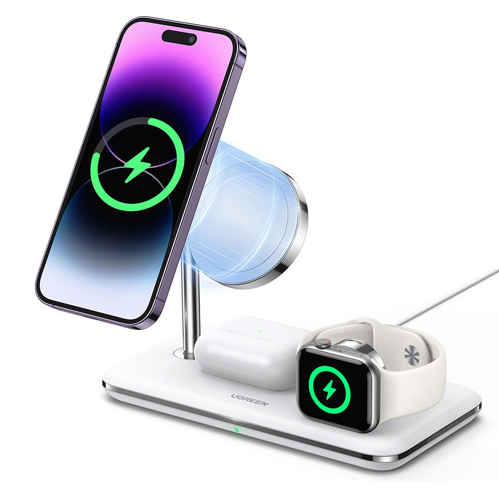 Incarcator Ugreen Wireless Charging Station CD278 (90326), for iPhone, Apple Watch, AirPods, Qi2, 25W, MFi Certified, Alb