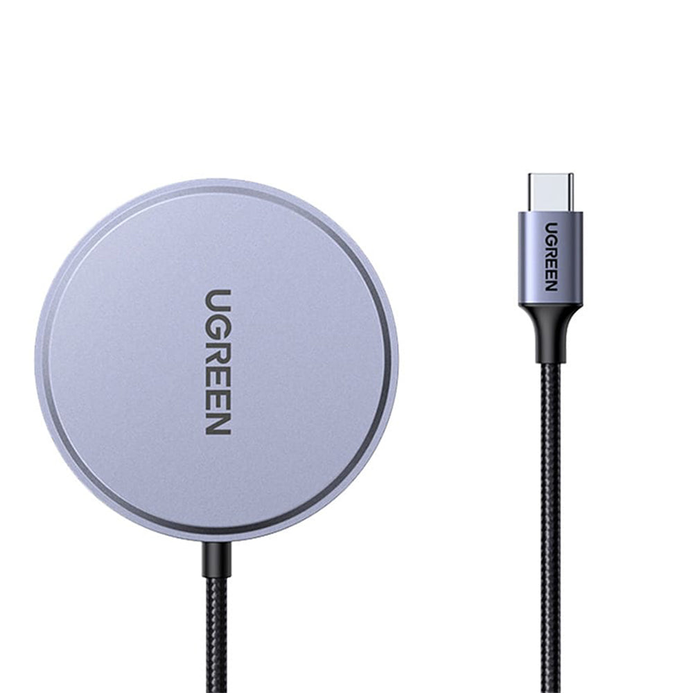 Incarcator Ugreen Magnetic Wireless W703 (55206), Fast Charge, Universal, Qi2, 15W, 360°, Built-in Type-C Cable, 1.5m, Gri
