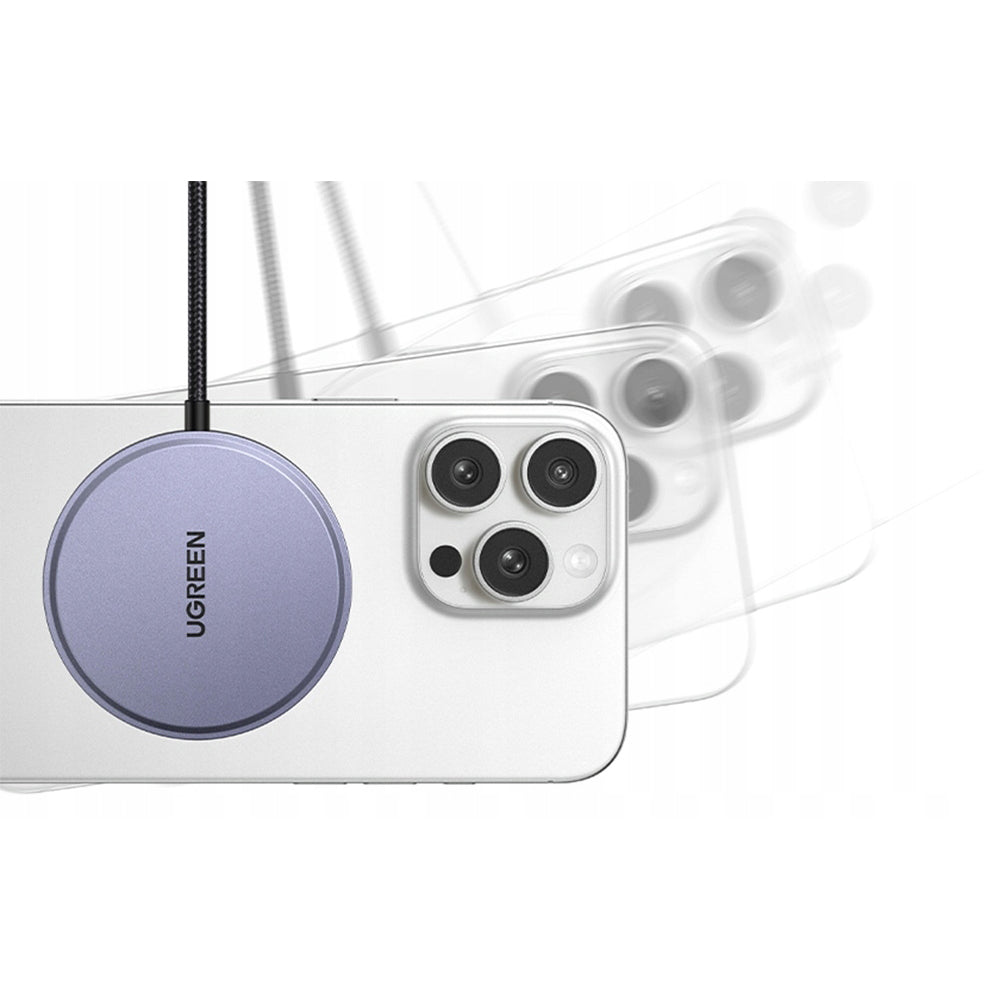 Incarcator Ugreen Magnetic Wireless W703 (55206), Fast Charge, Universal, Qi2, 15W, 360°, Built-in Type-C Cable, 1.5m, Gri