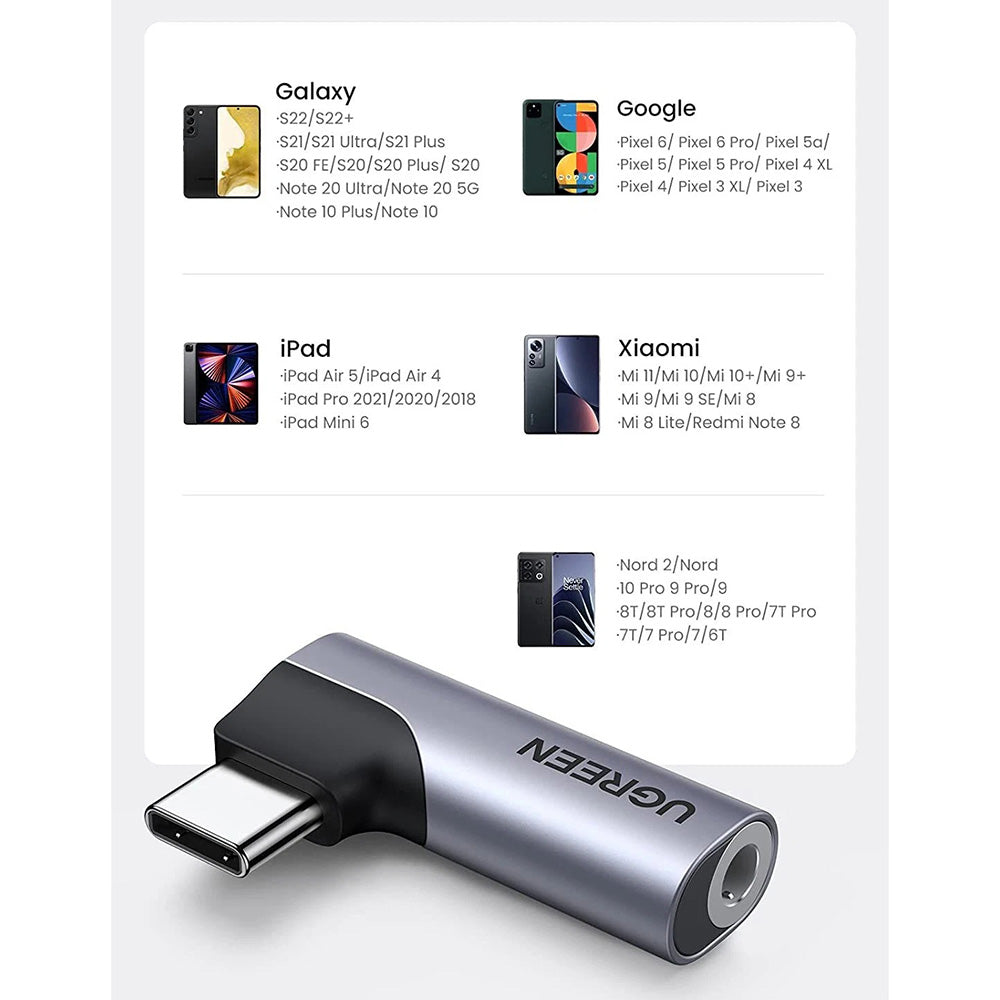 Adaptor Ugreen Audio Adapter CM460 (20194), Type-C to 3.5mm Jack, DAC Chip, Aluminum, Gri