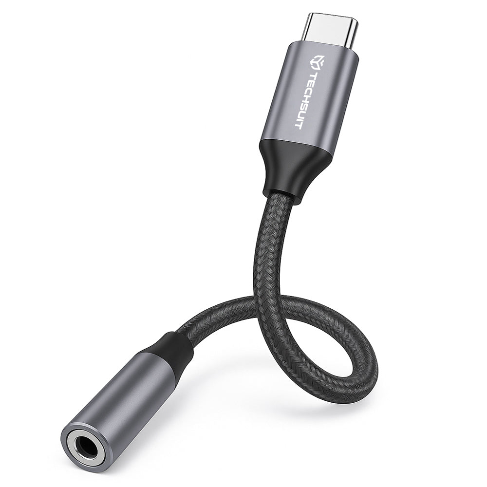 Adaptor Techsuit (set de 2) Premium Cable Adapter FuseXound (AC12), Type-C to 3.5mm Jack, 3A, DAC Chip, Plug and Play, Braid, Gri