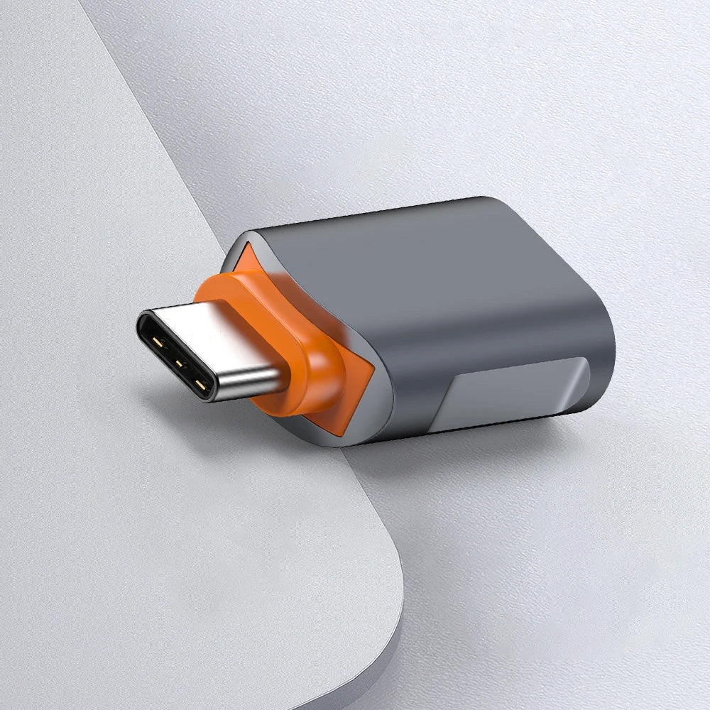 Adaptor Techsuit Premium OTG Adapter SlateVolt (A9), USB to Type-C, 5Gbps, 6A, 120W, Plug and Play, Fast Data Transfer, Gri / Orange