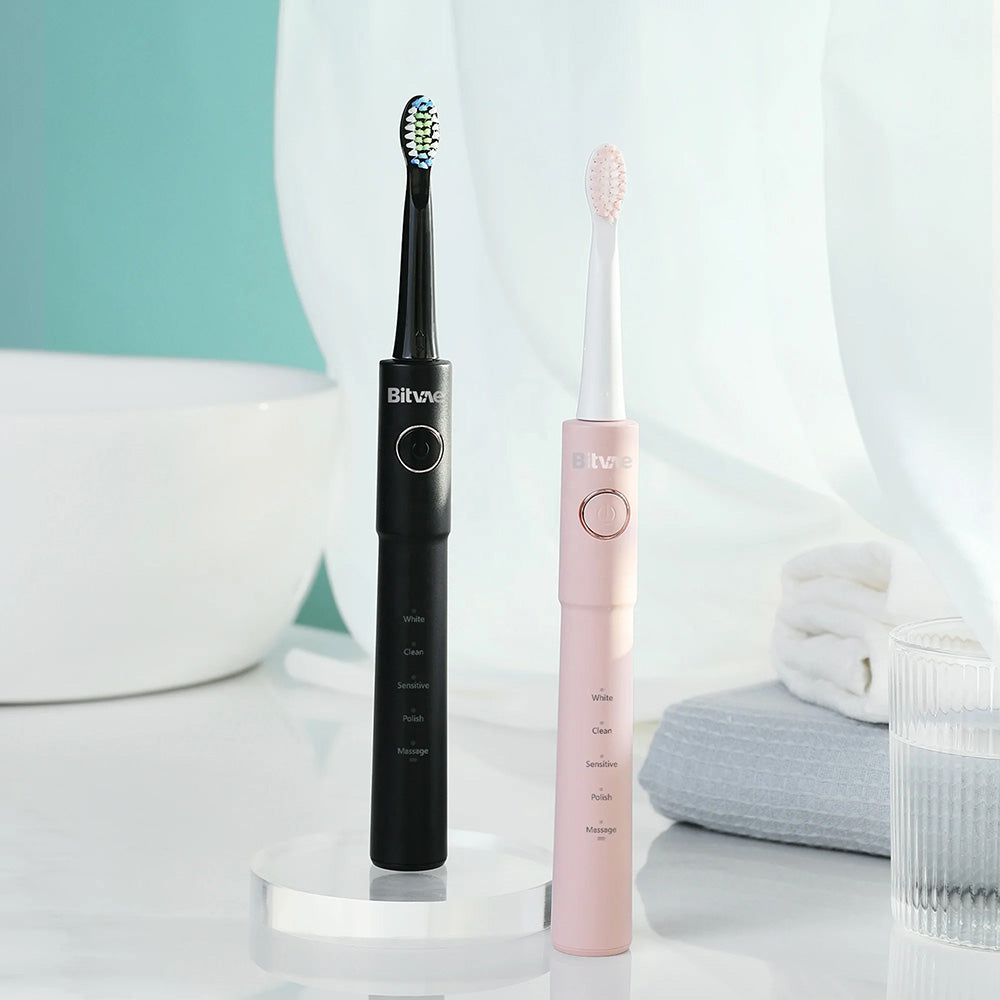 Bitvae Electric Toothbrush (E11), Ultrasonic, 8 Heads, Travel Case, White/Clean/Sensitive/Polish/Massage Modes, Negru