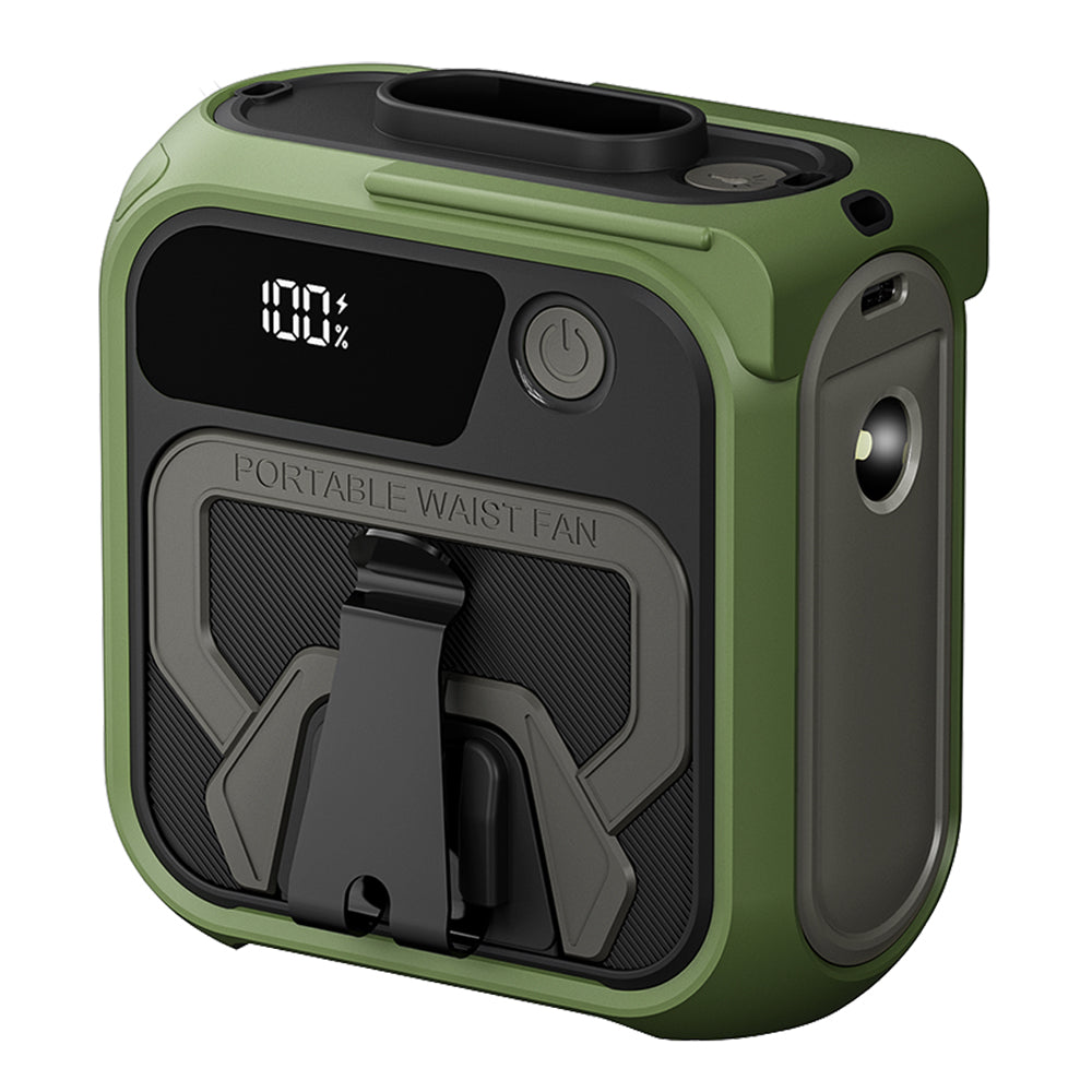 Techsuit Premium Portable Mini Fan (Z13), with Power Bank, Rechargeable, 5 Wind Speeds, Belt Buckle, 10000mAh, Verde
