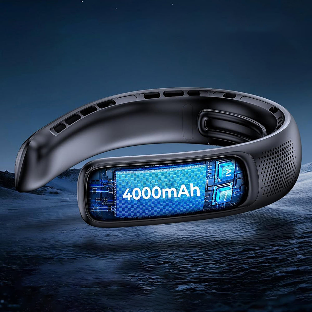Techsuit Neck Fan (S11), Portable, Silicone Support, 4x Airflow, Digital Display, 4000mAh, 4800RPM, Alb