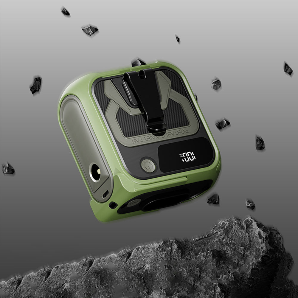 Techsuit Premium Portable Mini Fan (Z13), with Power Bank, Rechargeable, 5 Wind Speeds, Belt Buckle, 10000mAh, Verde
