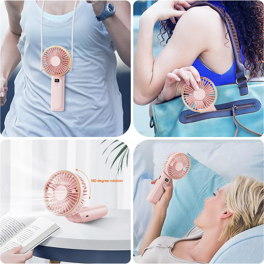 Techsuit Premium Mini Hand Fan (M12), with LED Digital Display, USB-C Rechargeable, 6 Wind Speeds, 5000mAh, Alb
