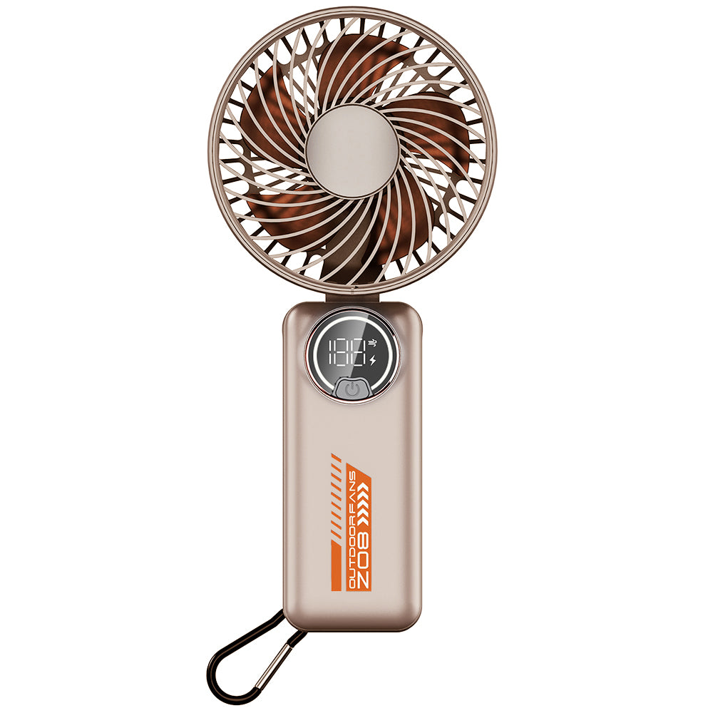 Techsuit Premium Mini Hand Fan (Z8), with LED Digital Display, USB-C Rechargeable, 3 Wind Speeds, 2A, 3600mAh, Bej