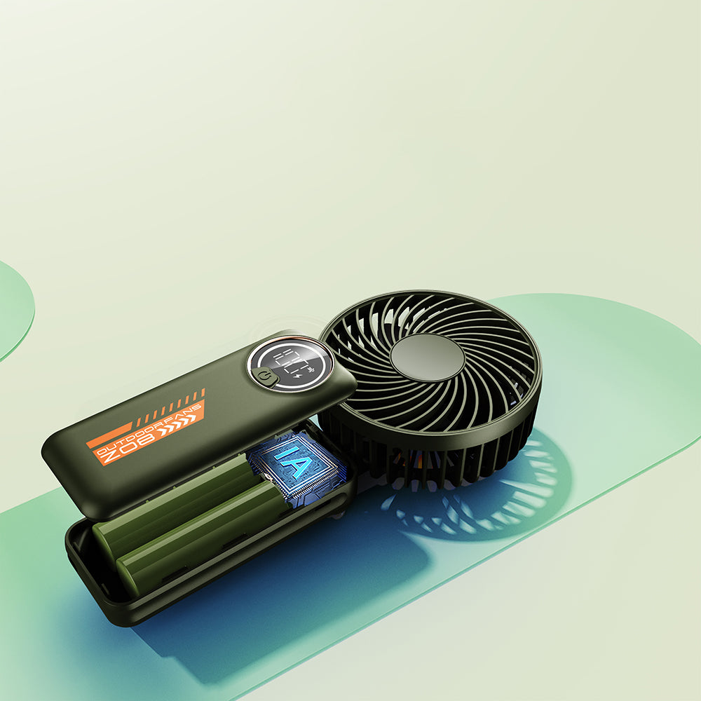 Techsuit Premium Mini Hand Fan (Z8), with LED Digital Display, USB-C Rechargeable, 3 Wind Speeds, 2A, 3600mAh, Bej