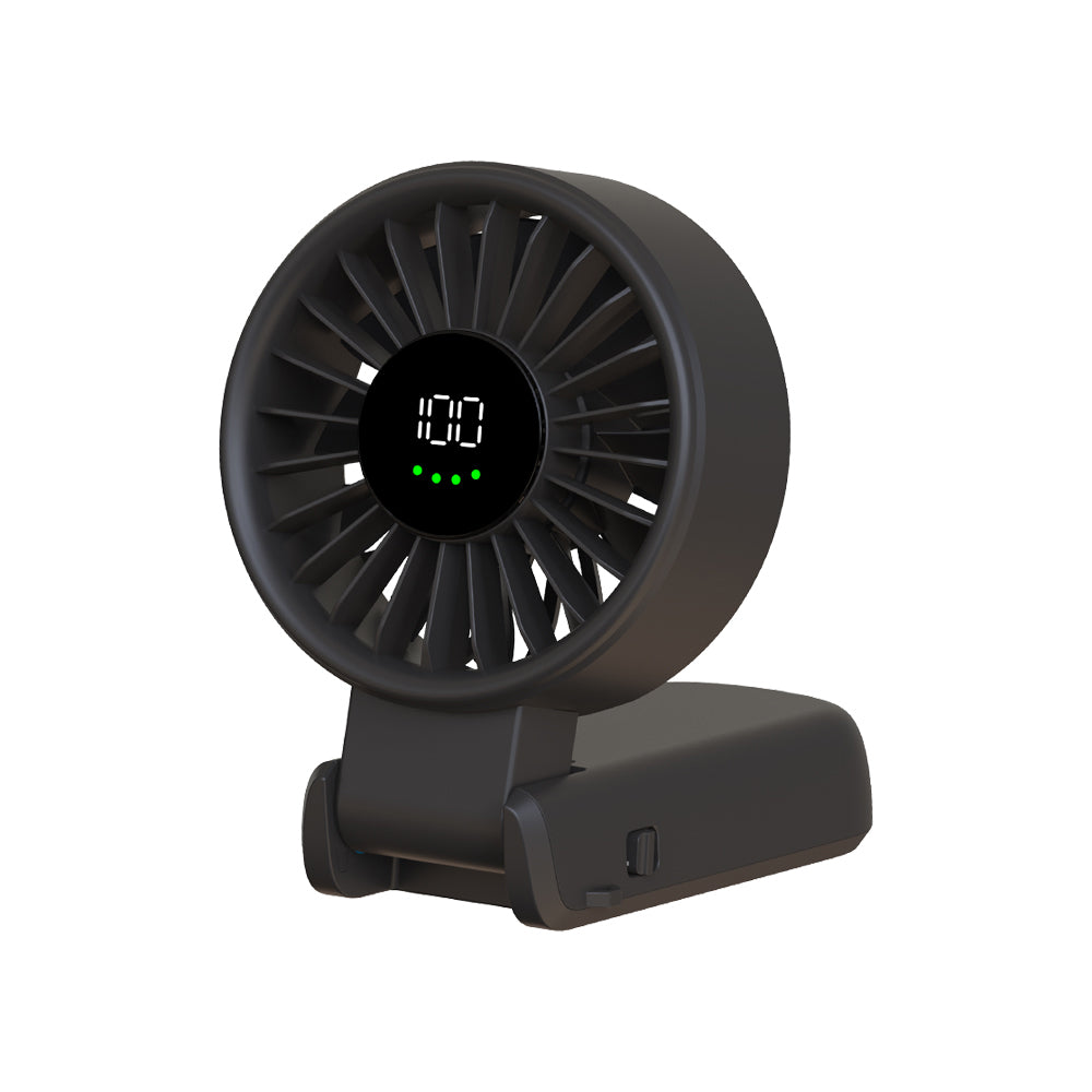 Techsuit Premium Mini Hand Fan (A10), with LED Digital Display, USB-C Rechargeable, 100 Wind Speeds, 5400RPM, Negru